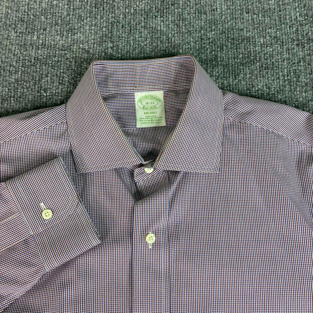 Brooks Brothers Milano Dress Shirt Men’s 16-33 Supima Cotton Stretch Check